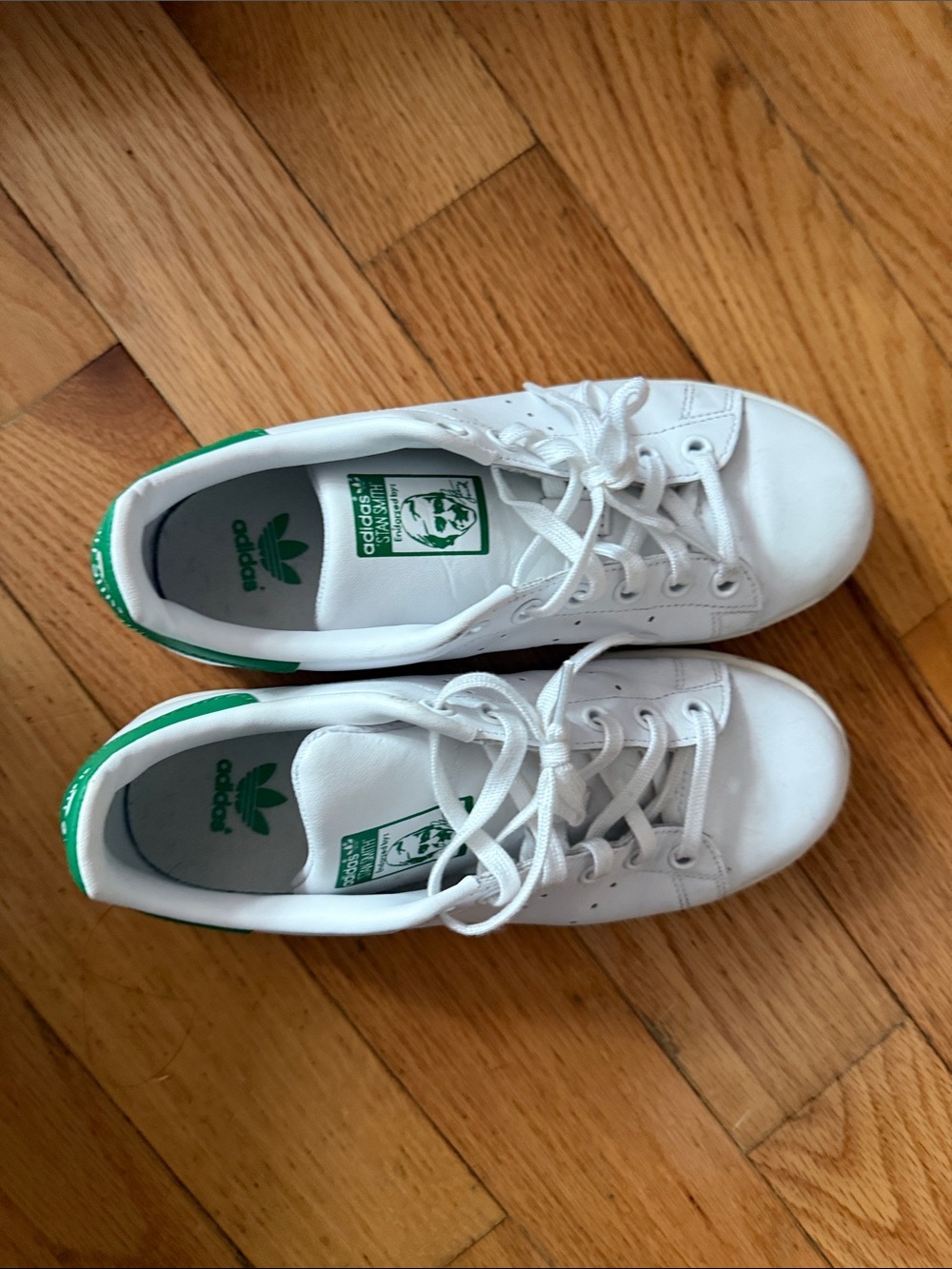 adidas White Sneakers with Green Heel Tab - Kids